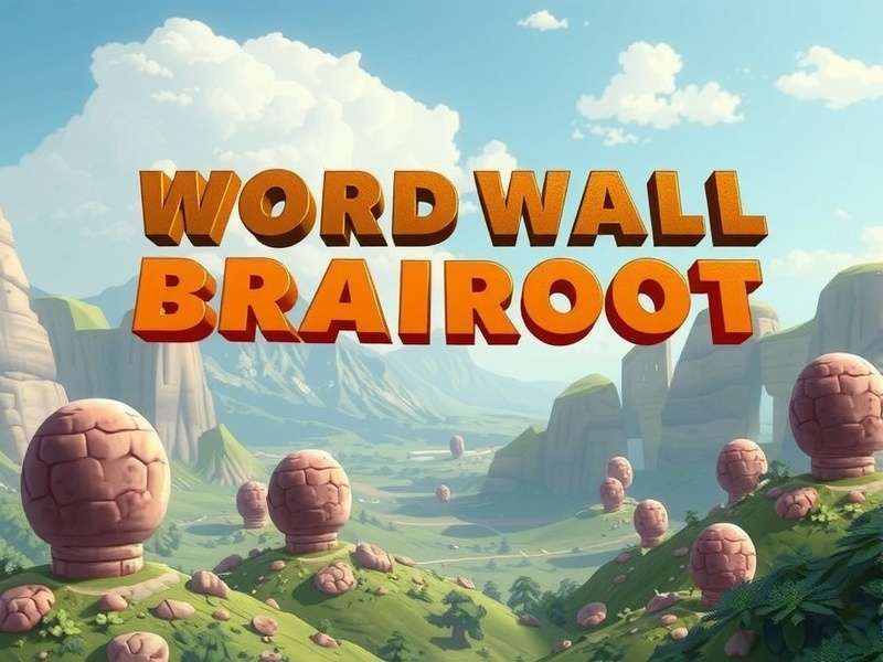 A vibrant digital art representation of a brain maze with word puzzles emerging from it, symbolizing Wordwall Brainrot.