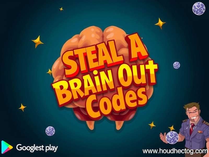 A hand holding a smartphone showing the Brain Out game with puzzle pieces and code overlay