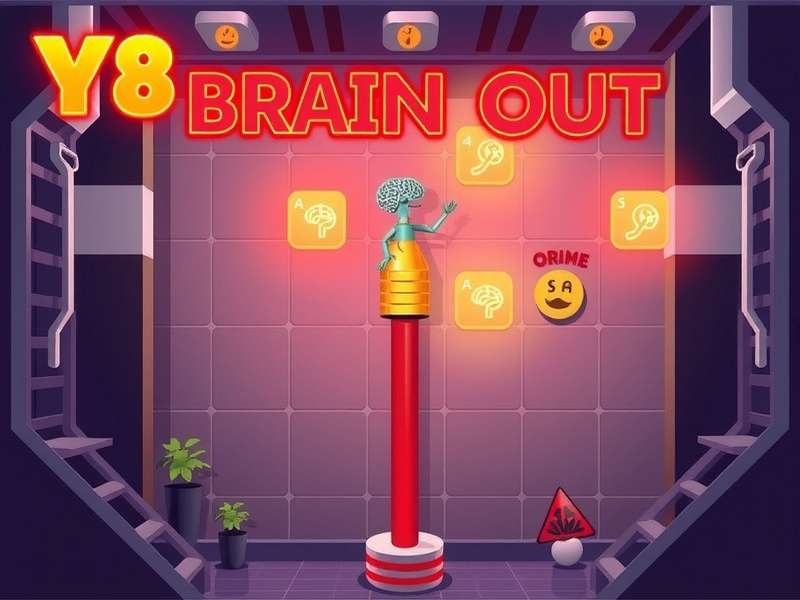Y8 Games Brain Out – puzzle challenge splash art with brain and question marks